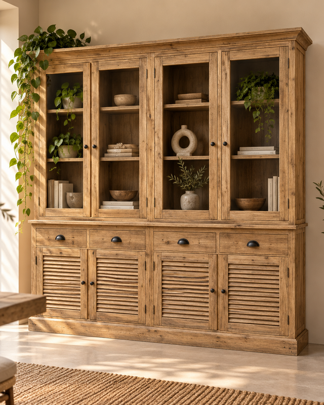 Rene Houtman Zeno Vitrinekast 8-Deurs met 4 Lades – Naturel – L200 x B50 x H180 cm