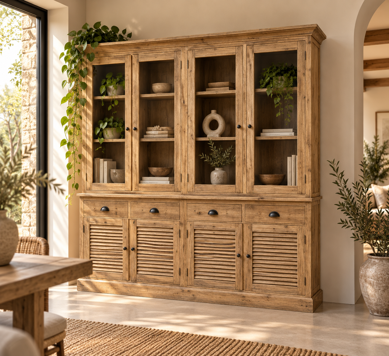 Rene Houtman Zeno Vitrinekast 8-Deurs met 4 Lades – Naturel – L200 x B50 x H180 cm