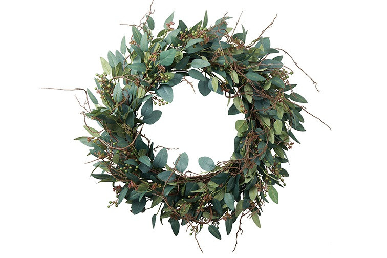 Rene Houtman Krans Eucalyptus L – Donkergroen – 71 x 71 x 12 cm