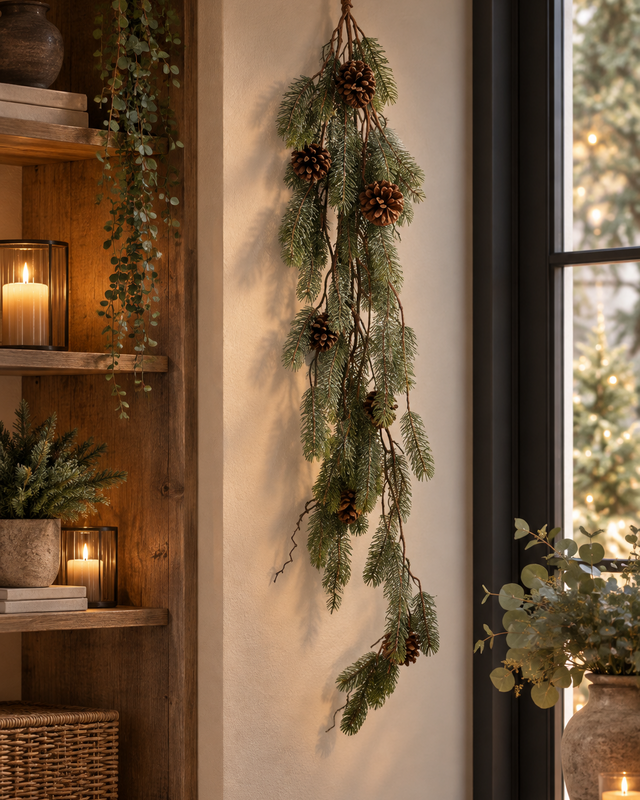 Rene Houtman Kerstdecoratie Dennenappel Sneeuw – Groen – 8 x 30 x 116 cm