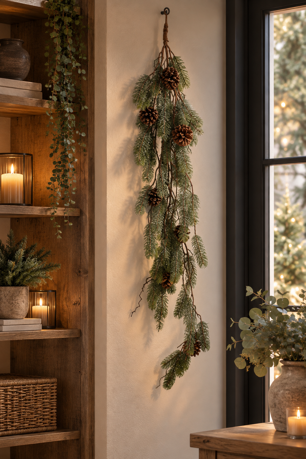 Rene Houtman Kerstdecoratie Dennenappel Sneeuw – Groen – 8 x 30 x 116 cm