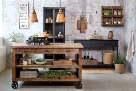 Rene Houtman Keukeneiland Op Wielen | Vurenhout | H90 x L150 x D70 cm