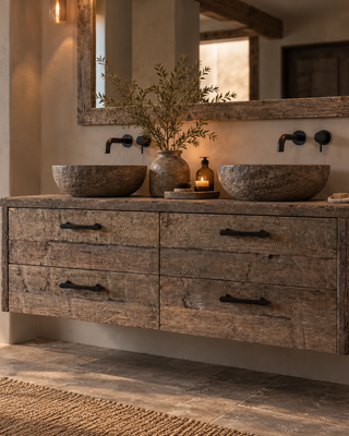 Rene Houtman Kobus Zwevend Oud Houten Badkamermeubel met Handvaten – L140 x B45 x H55 cm