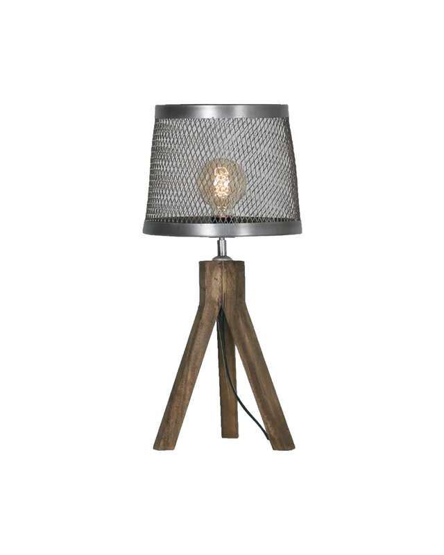 Rene Houtman Tafellamp S – Hout & Antique Silver – Ø22 x H46 cm