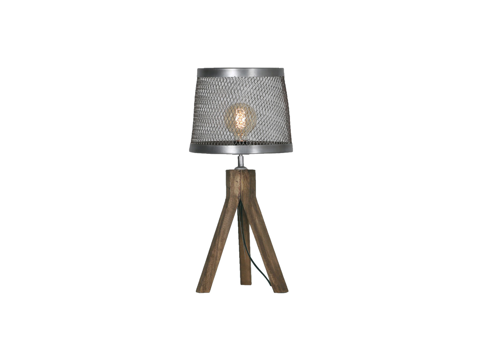 Rene Houtman Tafellamp S – Hout & Antique Silver – Ø22 x H46 cm
