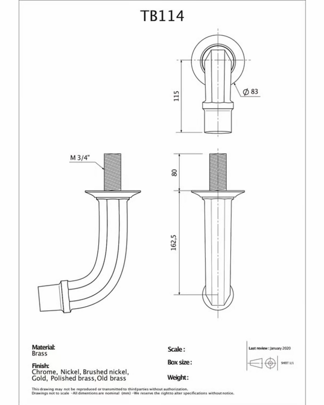 Dauby VERSTELBARE INBOUWMODULE MET 1 UITLOOP TB114 MESSING GEPOLIJST ZONDER VERNIS (PB)