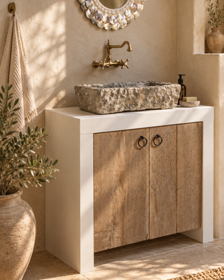 Rene Houtman Badkamermeubel 90 cm Ibiza Wit Met Houten Deurtjes