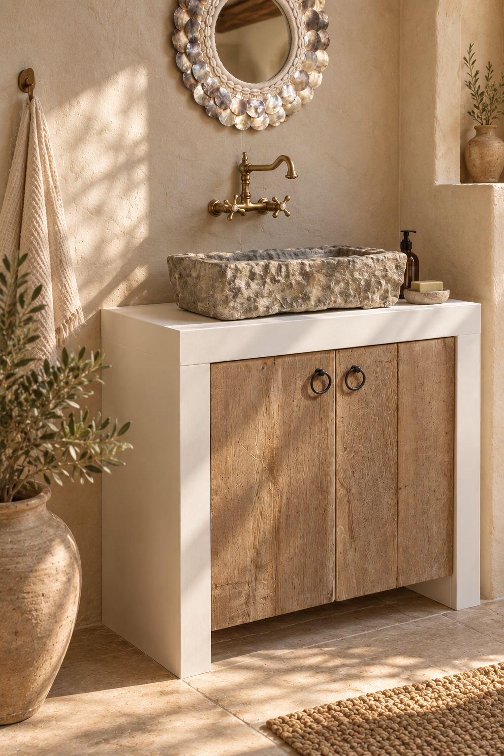 Rene Houtman Badkamermeubel 90 cm Ibiza Wit Met Houten Deurtjes