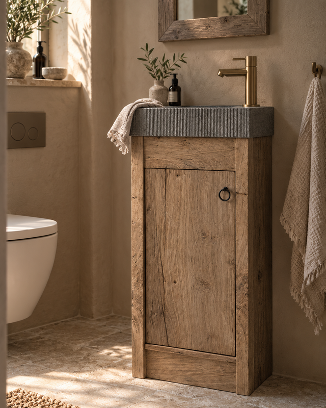 Rene Houtman Toiletmeubel oud eikenhout landelijk geschaafd - 1 deur - 90 cm