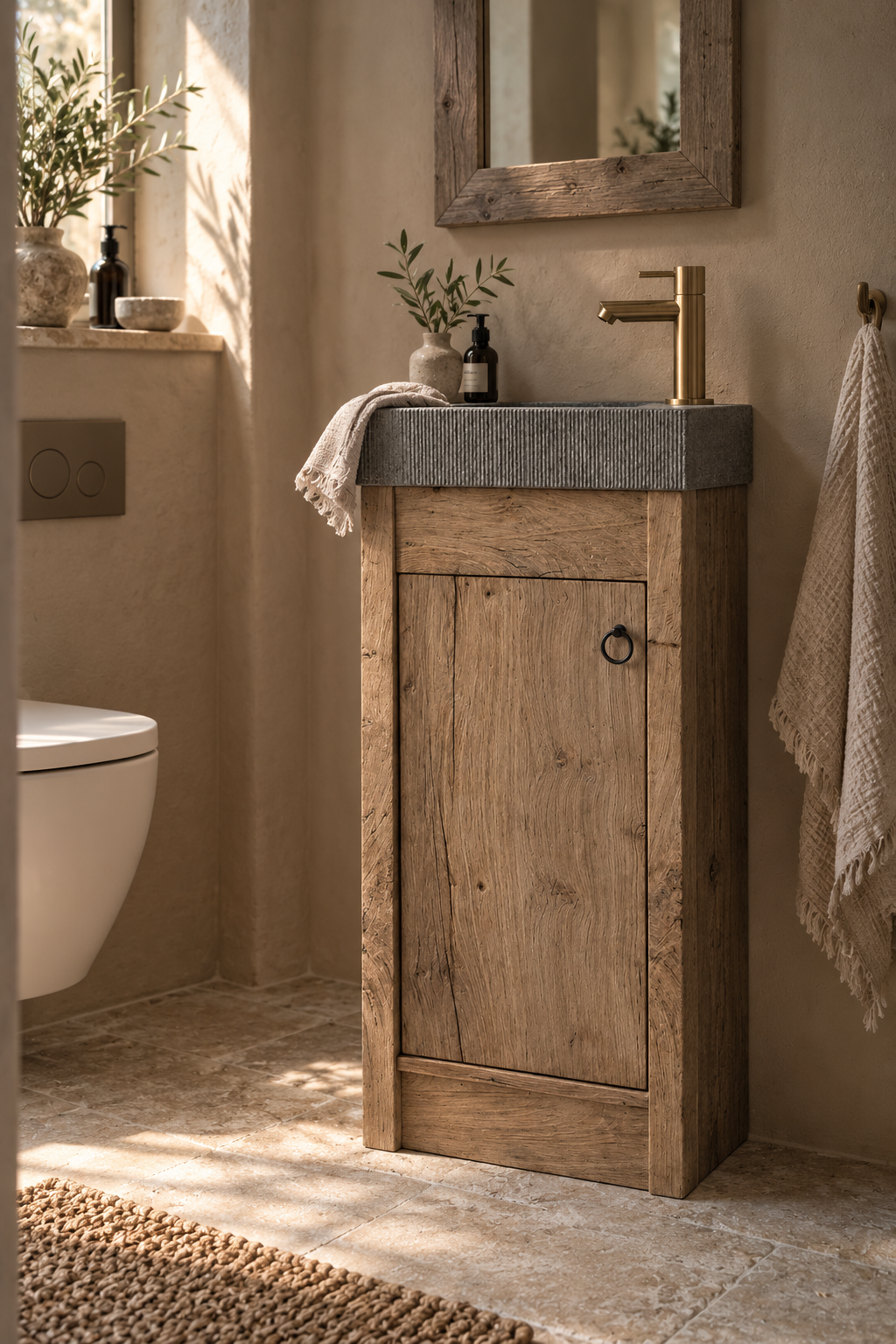 Rene Houtman Toiletmeubel oud eikenhout landelijk geschaafd - 1 deur - 90 cm