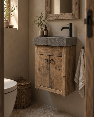 Rene Houtman Toiletmeubel Geschaafd Zwevend Oud Eikenhout