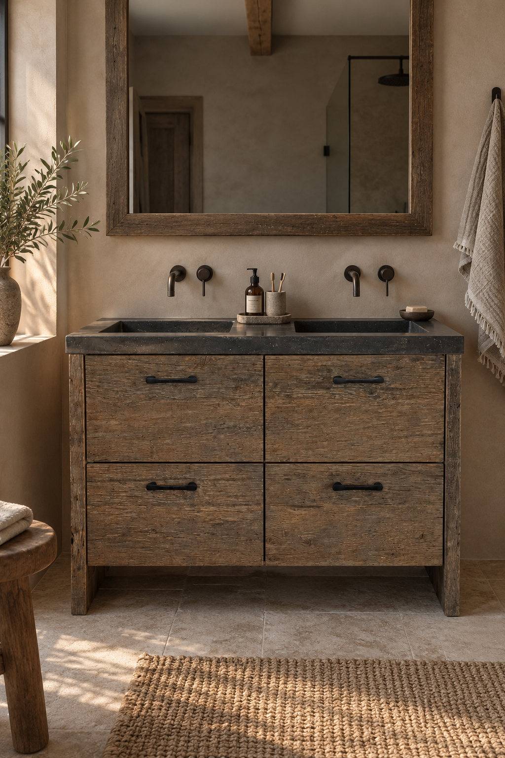 Rene Houtman Badmeubel Sita | Geborsteld Oud Eiken | H90xB120xD46 cm