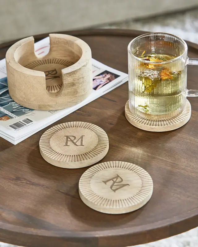 Rivièra Maison Onderzetters – 4 Stuks – Mangohout Naturel – H6 cm
