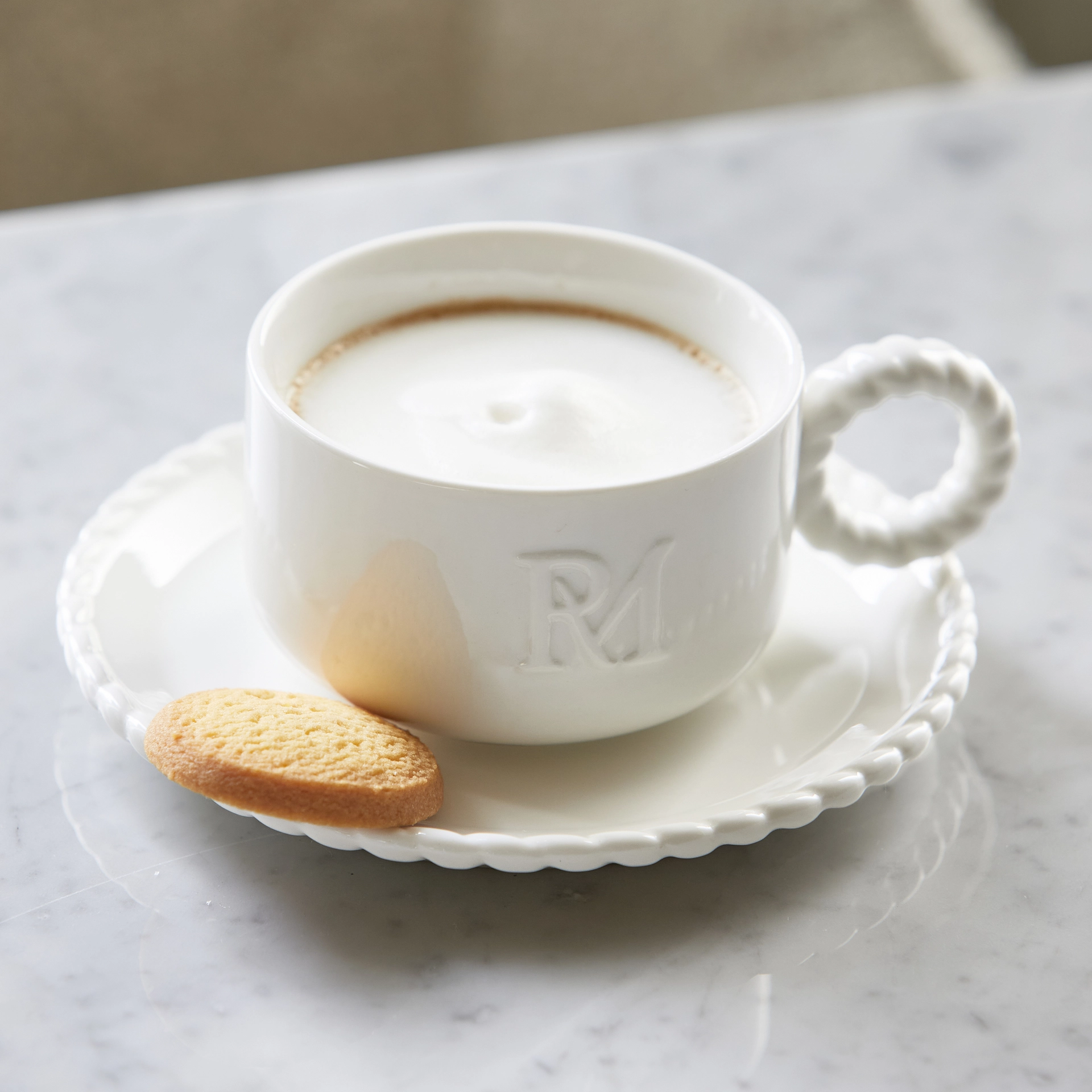 Rivièra Maison Elegant Kop & Schotel – Wit – Porselein – Set van 6