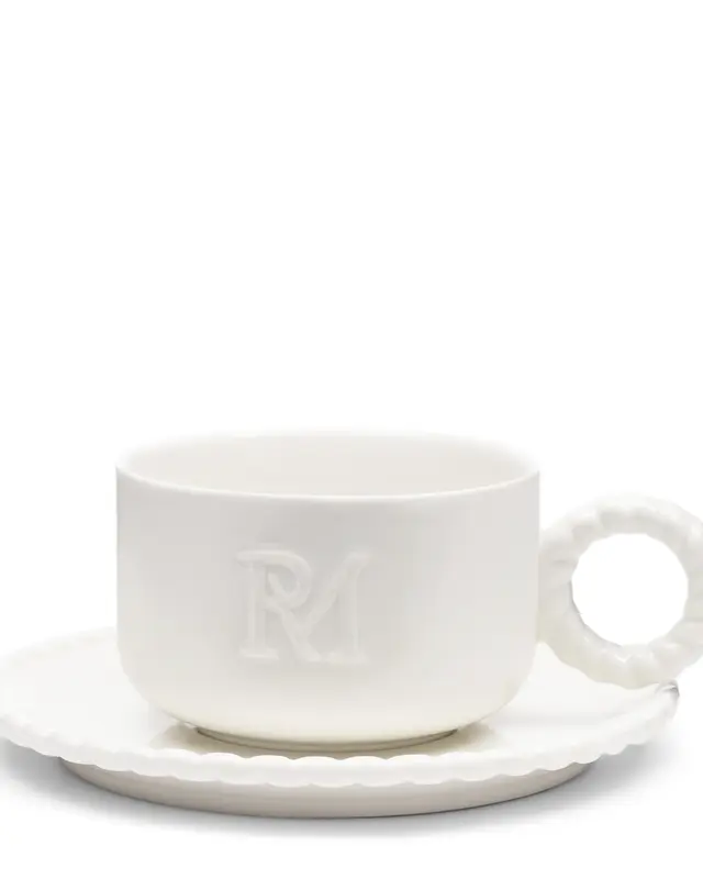 Rivièra Maison Elegant Kop & Schotel – Wit – Porselein – Set van 6
