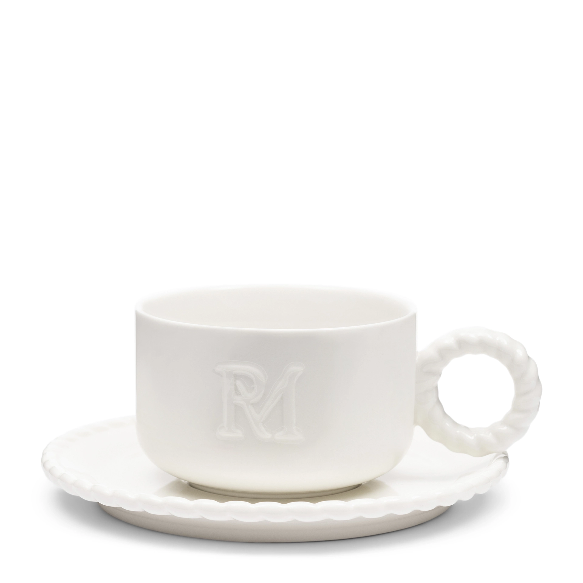 Rivièra Maison Elegant Kop & Schotel – Wit – Porselein – Set van 6