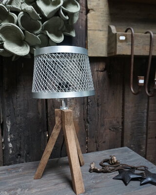 Rene Houtman Tafellamp S – Hout & Antique Silver – Ø22 x H46 cm