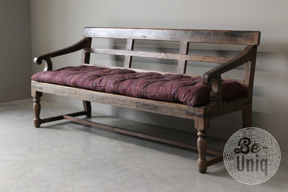 Be-Uniq Origineel Oude Bank Met Kussen | India | B186 cm