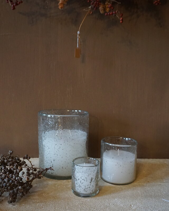 Rene Houtman Windlicht Met Kaars Cilinder Glas Bubbels Helder - 3 Maten