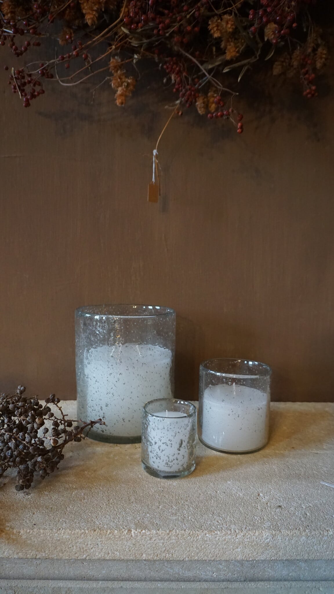 Rene Houtman Windlicht Met Kaars Cilinder Glas Bubbels Helder - 3 Maten