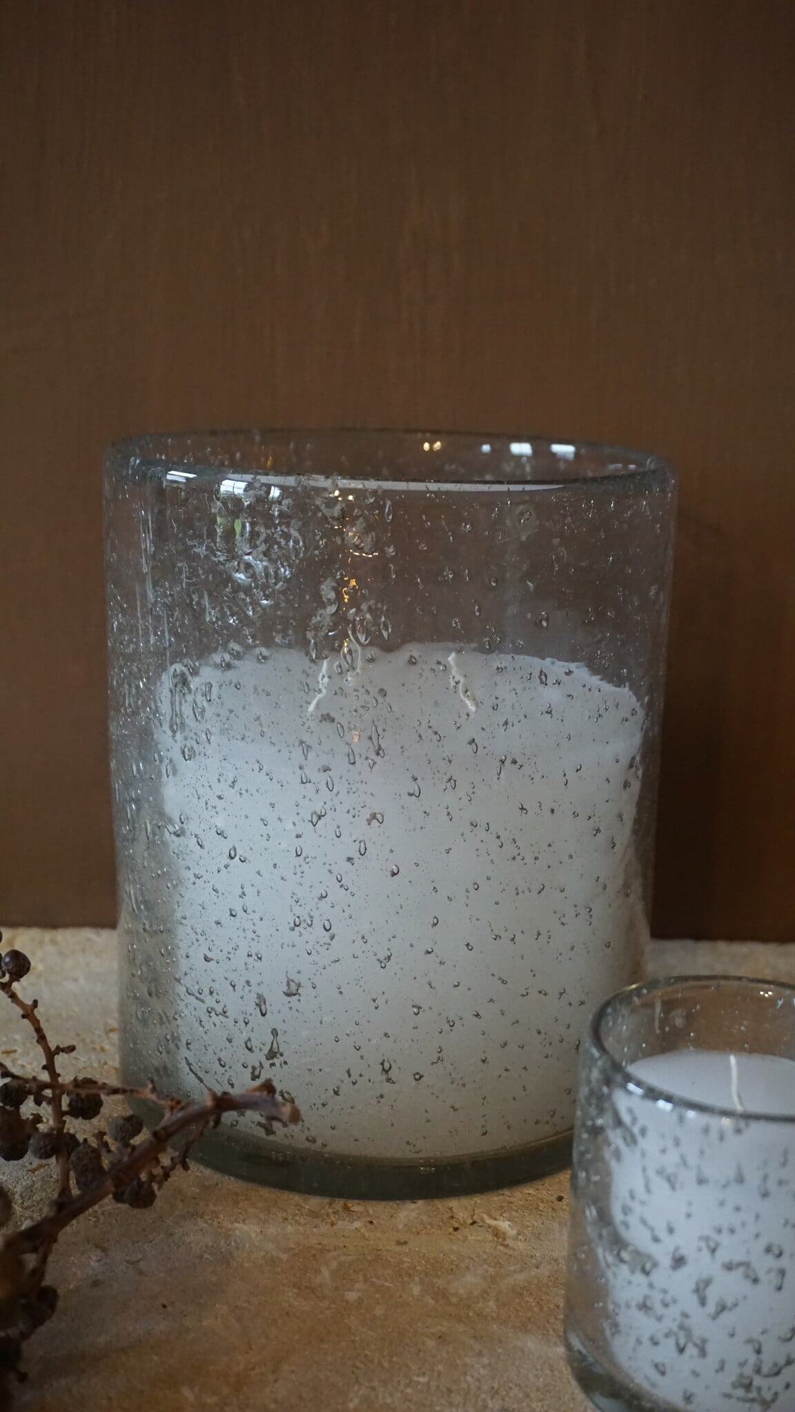 Rene Houtman Windlicht Met Kaars Cilinder Glas Bubbels Helder - 3 Maten