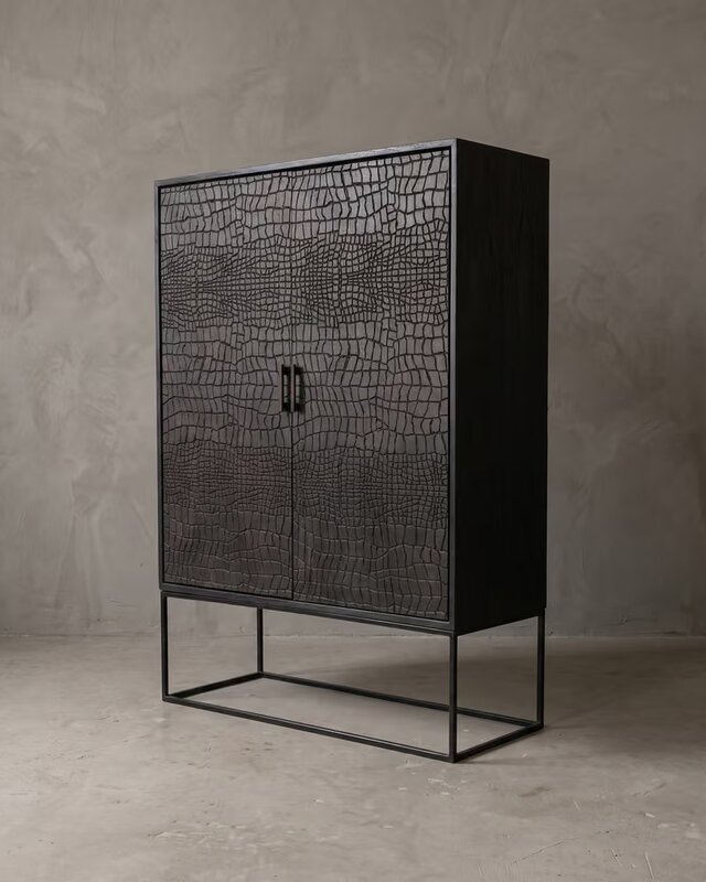 Rene Houtman Kast 2-Deurs Croco Teakhout Donkerbruin H180 x B140 x D40 Cm