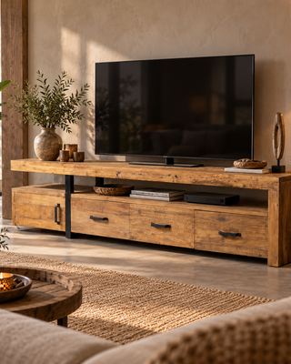 Rene Houtman Tv-Meubel Balok – Gerecycled Hardhout – 3 Lades en 1 Deurtje B240 x D50 x H60 Cm