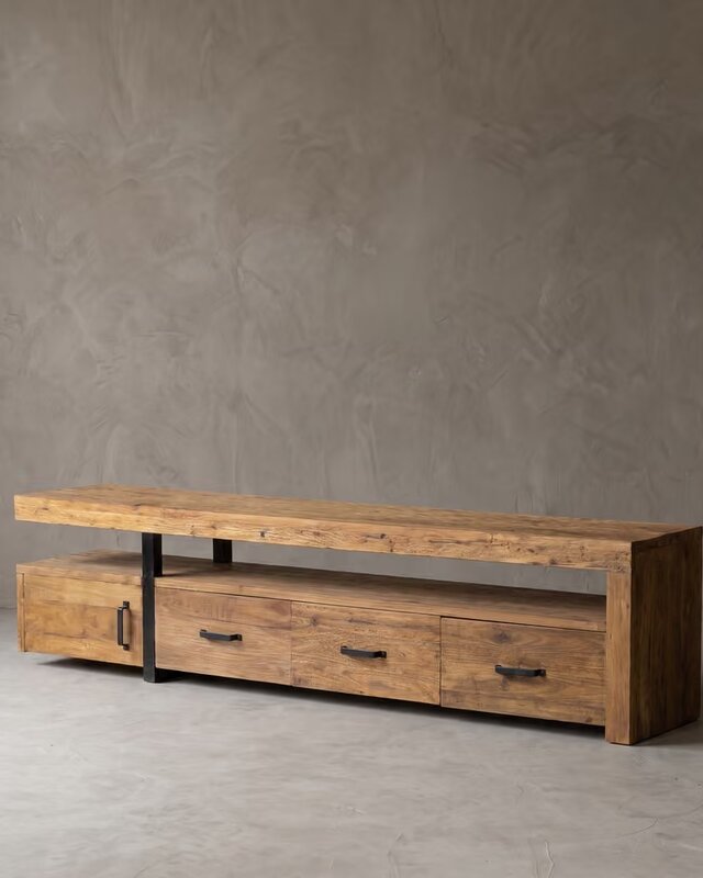Rene Houtman Tv-Meubel Balok – Gerecycled Hardhout – 3 Lades en 1 Deurtje B240 x D50 x H60 Cm