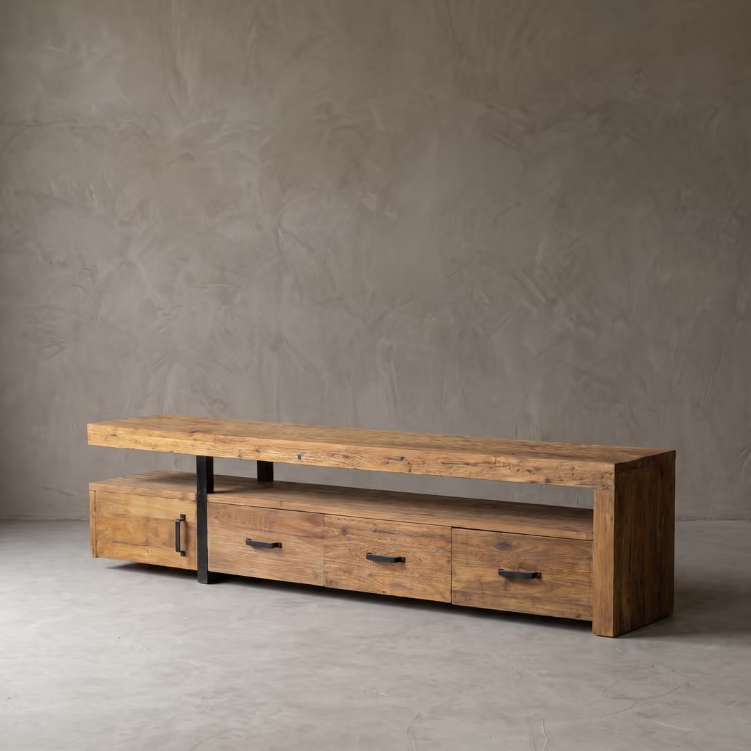 Rene Houtman Tv-Meubel Balok – Gerecycled Hardhout – 3 Lades en 1 Deurtje B240 x D50 x H60 Cm