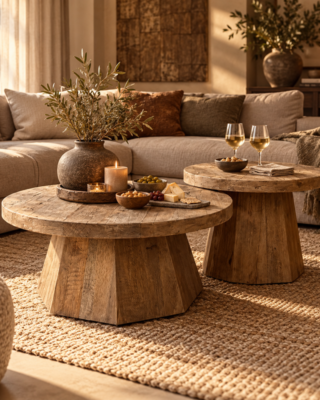 Rene Houtman Salontafel Set Van 2 Rond 80 & 60 cm - Gerecycled Hardhout