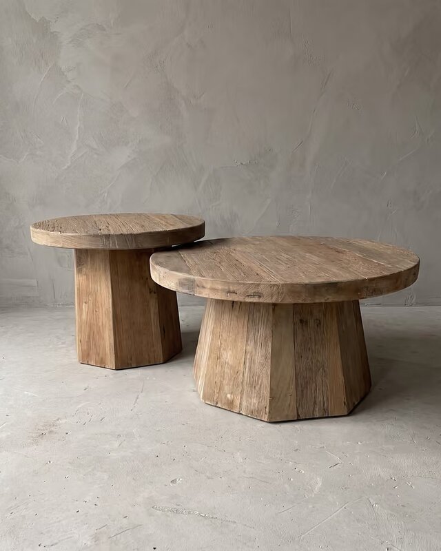 Rene Houtman Salontafel Set Van 2 Rond 80 & 60 cm - Gerecycled Hardhout