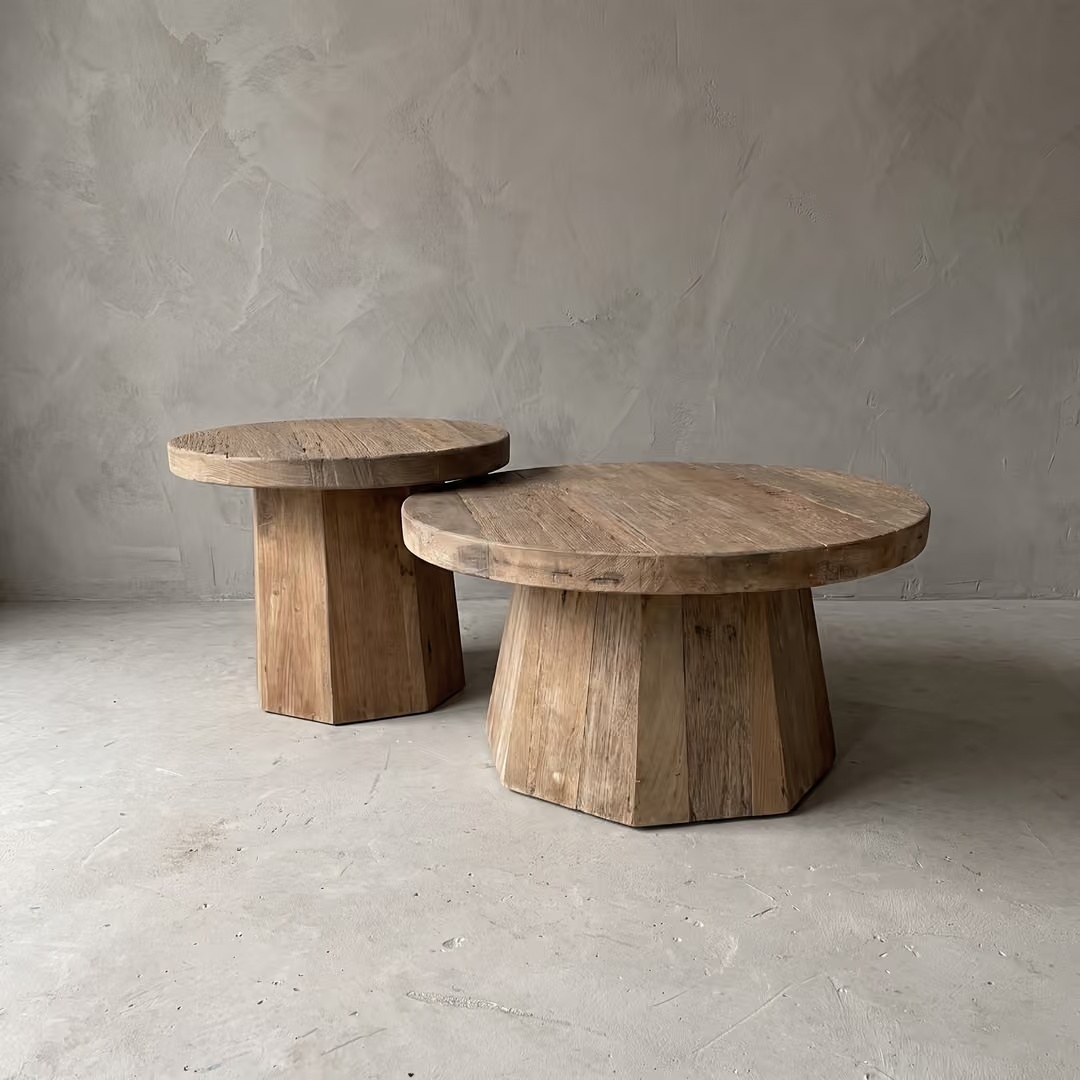 Rene Houtman Salontafel Set Van 2 Rond 80 & 60 cm - Gerecycled Hardhout