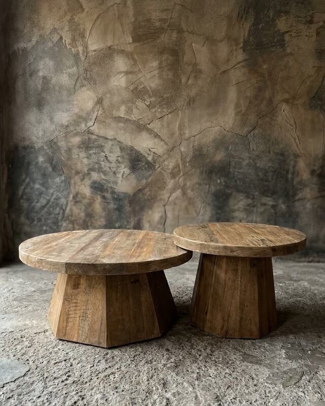 Rene Houtman Salontafel Set Van 2 Rond 80 & 60 cm - Gerecycled Hardhout
