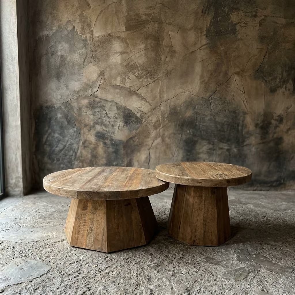 Rene Houtman Salontafel Set Van 2 Rond 80 & 60 cm - Gerecycled Hardhout