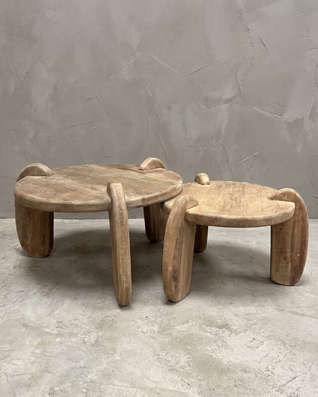 Rene Houtman Salontafel Balok Rond Japandi Set Van 3 Stuks Hout - 60, 80, 100 Cm