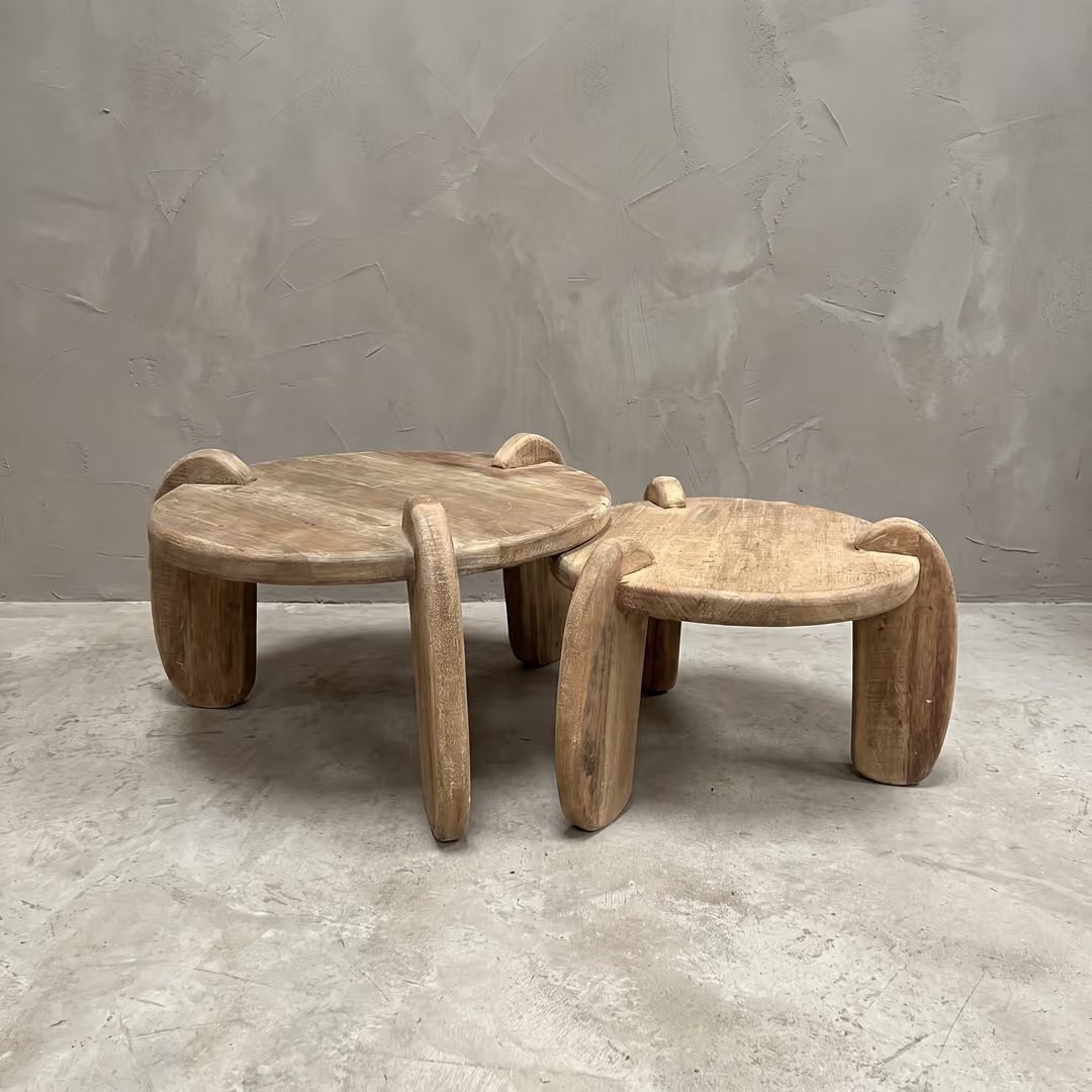 Rene Houtman Salontafel Balok Rond Japandi Set Van 3 Stuks Hout - 60, 80, 100 Cm