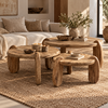 Salontafel Balok Rond Japandi Set Van 3 Stuks Hout - 60, 80, 100 Cm