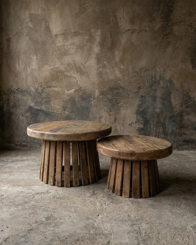 Rene Houtman Salontafel Balok Set Van 2 Rond - Gerecycled Hout - Rond 60 & 80 Cm