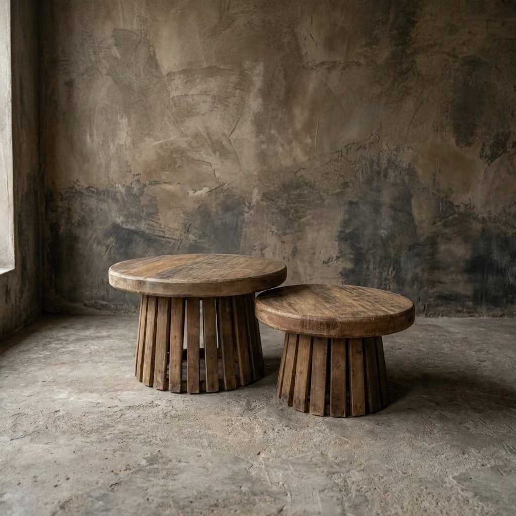 Rene Houtman Salontafel Balok Set Van 2 Rond - Gerecycled Hout - Rond 60 & 80 Cm