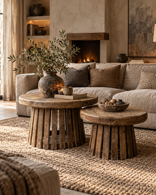 Rene Houtman Salontafel Balok Set Van 2 Rond - Gerecycled Hout - Rond 60 & 80 Cm