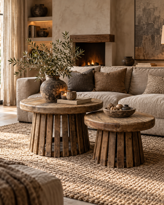 Rene Houtman Salontafel Balok Set Van 2 Rond - Gerecycled Hout - Rond 60 & 80 Cm