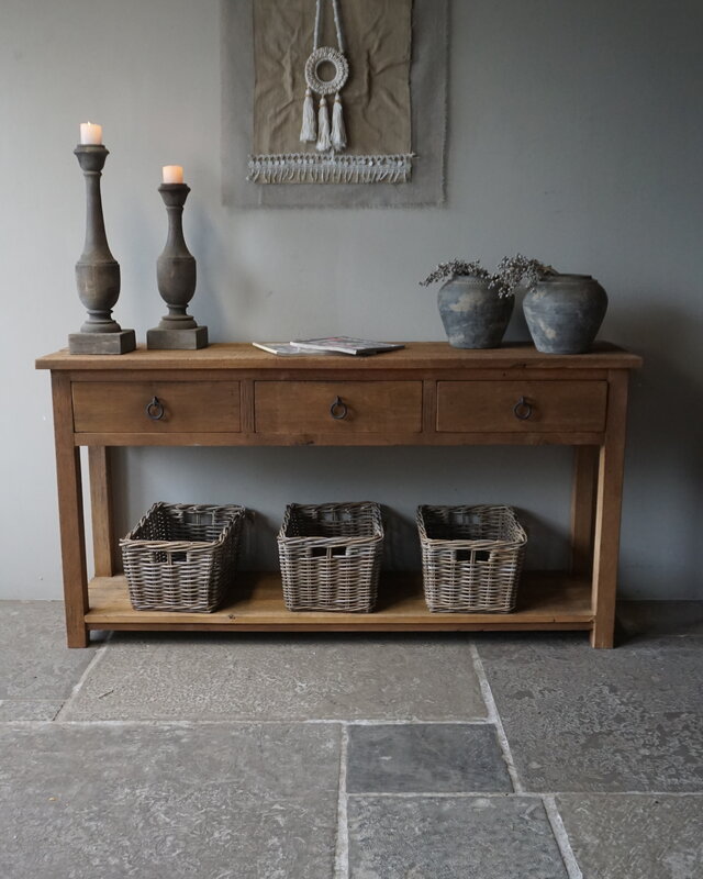 Rene Houtman Sidetable | Naturel | Oud Hout | 3 Lades | H90,5xB175xD45 cm