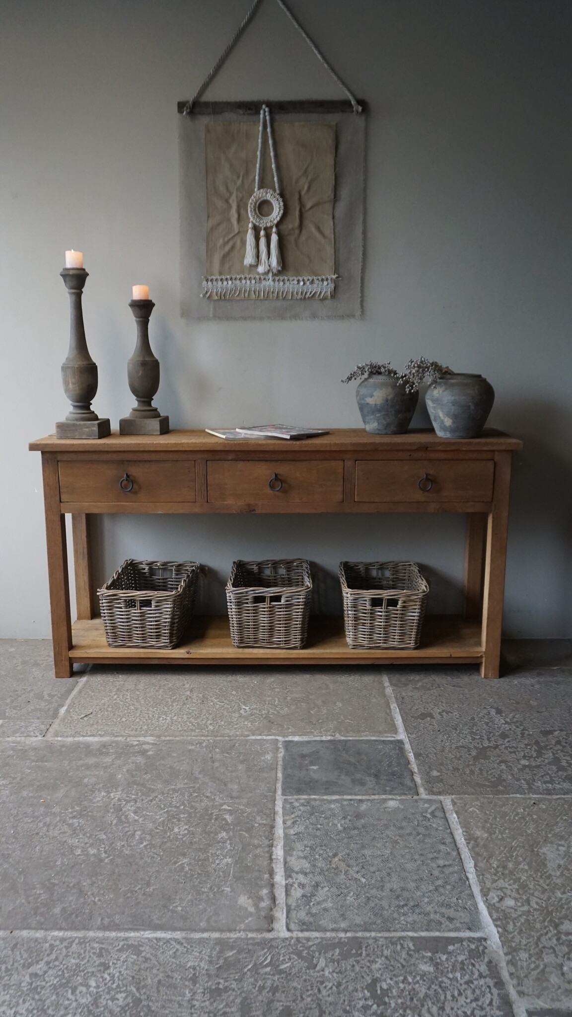 Rene Houtman Sidetable | Naturel | Oud Hout | 3 Lades | H90,5xB175xD45 cm
