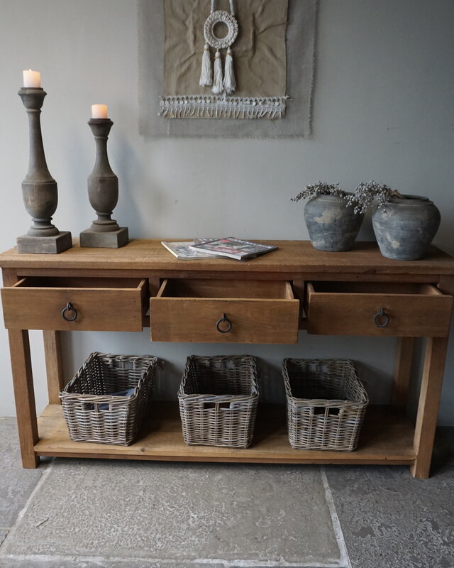 Rene Houtman Sidetable | Naturel | Oud Hout | 3 Lades | H90,5xB175xD45 cm