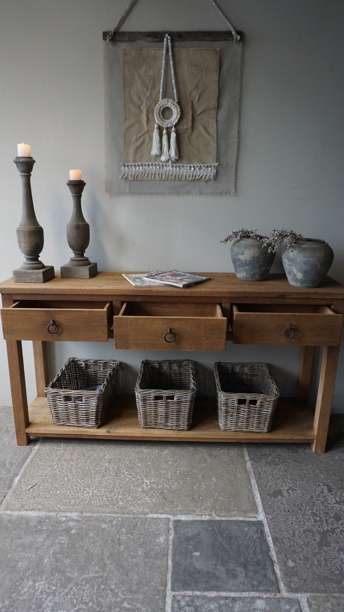 Rene Houtman Sidetable | Naturel | Oud Hout | 3 Lades | H90,5xB175xD45 cm