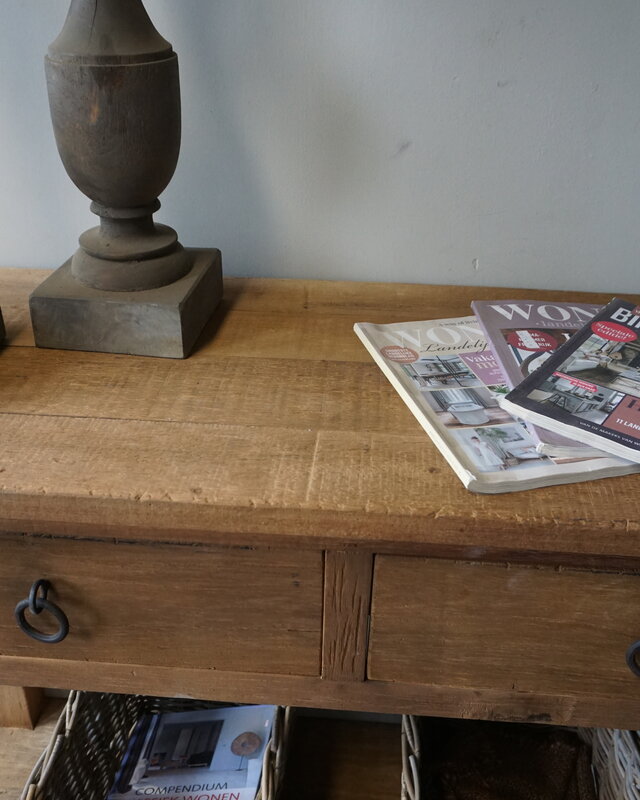 Rene Houtman Sidetable | Naturel | Oud Hout | 3 Lades | H90,5xB175xD45 cm