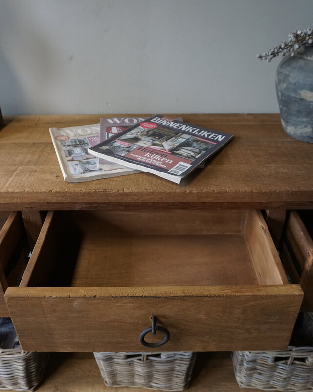 Rene Houtman Sidetable | Naturel | Oud Hout | 3 Lades | H90,5xB175xD45 cm