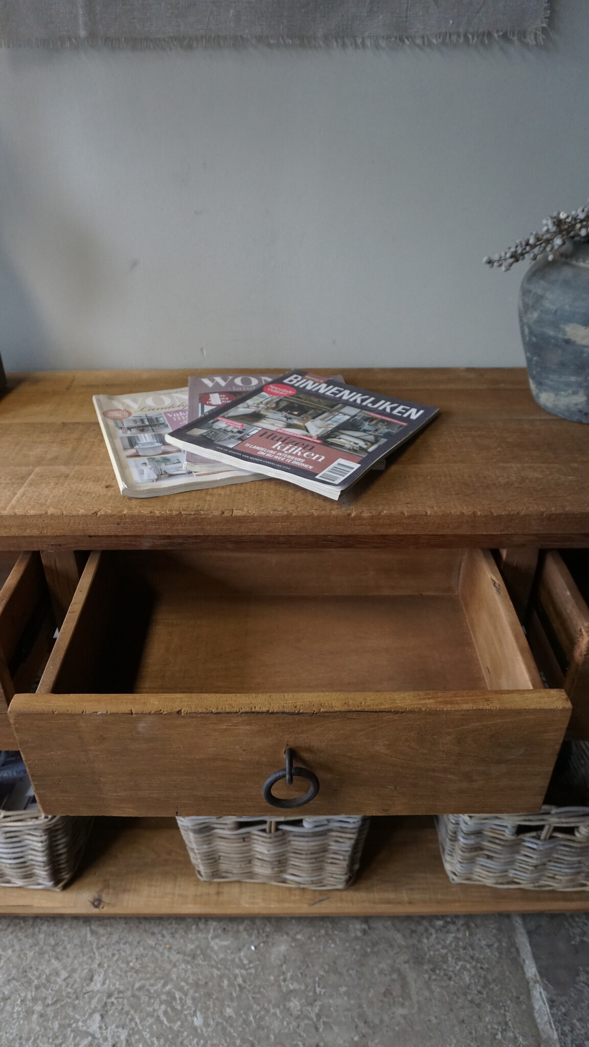 Rene Houtman Sidetable | Naturel | Oud Hout | 3 Lades | H90,5xB175xD45 cm
