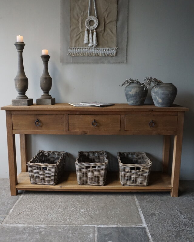 Rene Houtman Sidetable | Naturel | Oud Hout | 3 Lades | H90,5xB175xD45 cm
