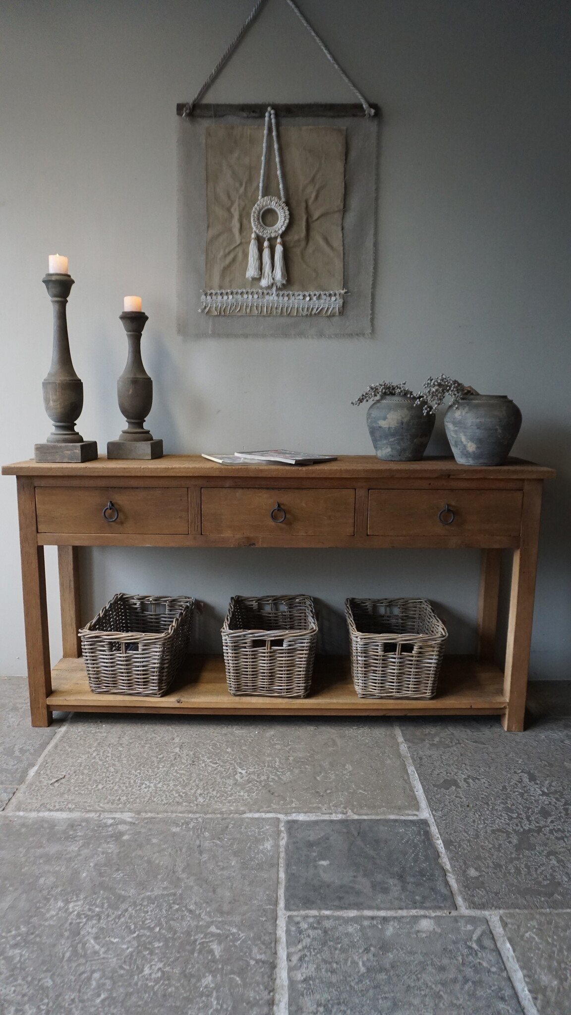 Rene Houtman Sidetable | Naturel | Oud Hout | 3 Lades | H90,5xB175xD45 cm